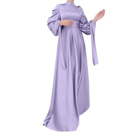 Abayas for Women Muslim Abaya Long Sleeve Maxi Dress Satin Loose Full Cover Islamic Dubai Robe Kaftan Abayas Purple Small
