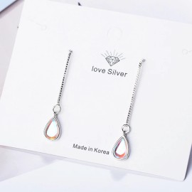 Unbranded 925 Silver Plated Opal Teardrop Ear Chain Thread Through Threader Earrings P1