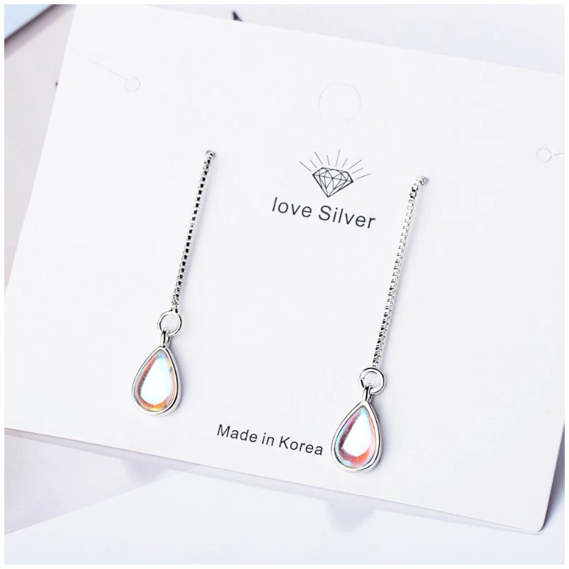 Unbranded 925 Silver Plated Opal Teardrop Ear Chain Thread Through