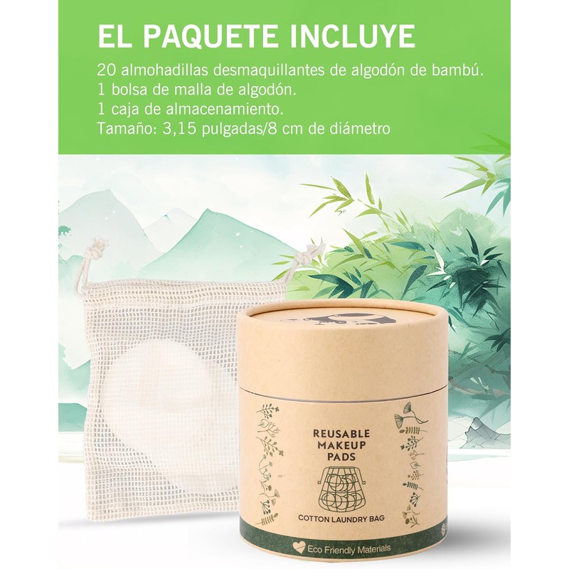 20 Piezas Almohadillas Desmaquillantes Reutilizables, Rondas de Limpieza de Lavado