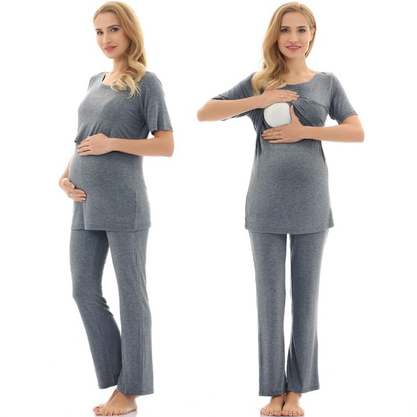 Bearsland Women's Maternity Pregnancy Short Sleeve Sleepwear Set Nursing Breastfeeding