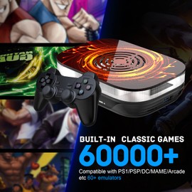 Kinhank Super Console X4 Plus Retro Gaming Console with 60000+ Games, S905X4 Chip, Emuelec 4.6 System Andriod TV for 4K Video Output, Compatible with 60+ Classic Emulators,2.4/5GHz Dual Wifi, 2 Wireless Controllers,Gift