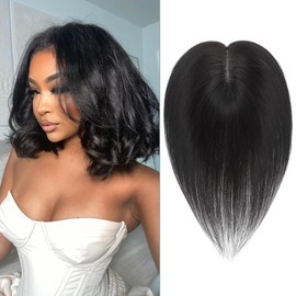 Paraglame Black Human Hair Toppers for Women 360°3D Cover Real Human Toppers for Women with Thinning Hair 10Inch (Black, 10Inch)