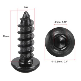 sourcing map Hex Socket Self Tapping Screws, M6 x 20mm Carbon Steel Wood Screw 50pcs