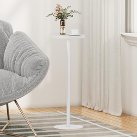 TUTOTAK Tall Round Side Table, Small End Table, Beside Table, Drink Table, Pedestal Side Table, livingroom, White TB01BW065