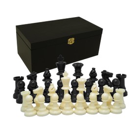 Staunton Design Classic 32 Chess Figures with Felt Gliders Plastic in Wooden Box King Height 93 mm Set Box Size XL Black White