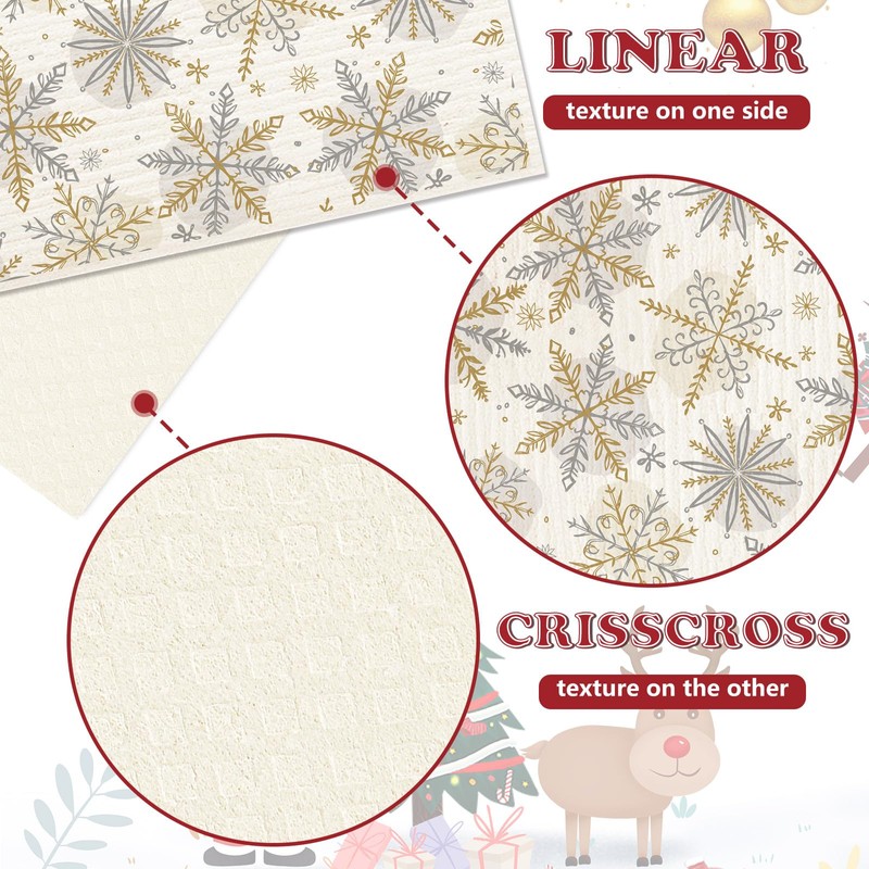 4Pcs Christmas Swedish Dishcloths Gold Silver Snowflake Kitchen Towels Winter