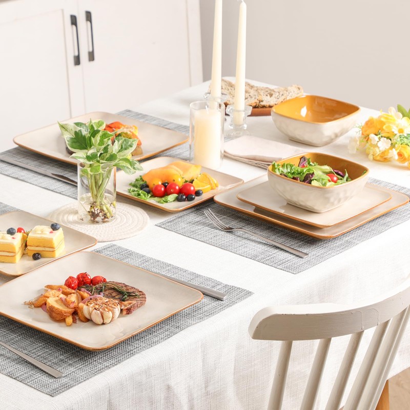 vicrays Ceramic Square 12 Pieces Dinnerware Set - Dinner Plates