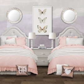 Lush Decor Reyna Comforter Ruffled 3 Piece Bedding Set with Pillow Shams, Full Queen, Blush