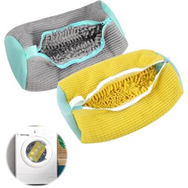 Pack of 2 Shoe Wash Bags, Washing Machine, Reusable Shoe Bag, Washing Machine, Washing Bag, Laundry Net Shoes Laundry Bag with 360° Cleaning Fluff, Multi Protection Shoe Wash Bag, for Trainers