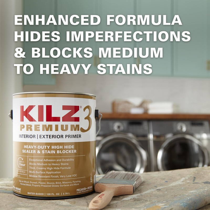 KILZ Premium High-Hide Stain Blocking Interior/Exterior Latex Primer/Sealer, White, 1-gallon,13041