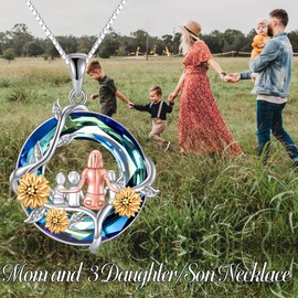 TOUPOP Gifts for Mom Mother 3 Daughters or Sons Necklace 925 Sterling Silver Sunflower Crystal Pendant Jewelry Mothers Day Birthday Gifts for Women Mom Grandma