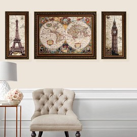 Eliteart-Old Vintage World Map Oil Painting Reproduction Giclee Wall Art Canvas Prints-Framed Size:39" x 28"