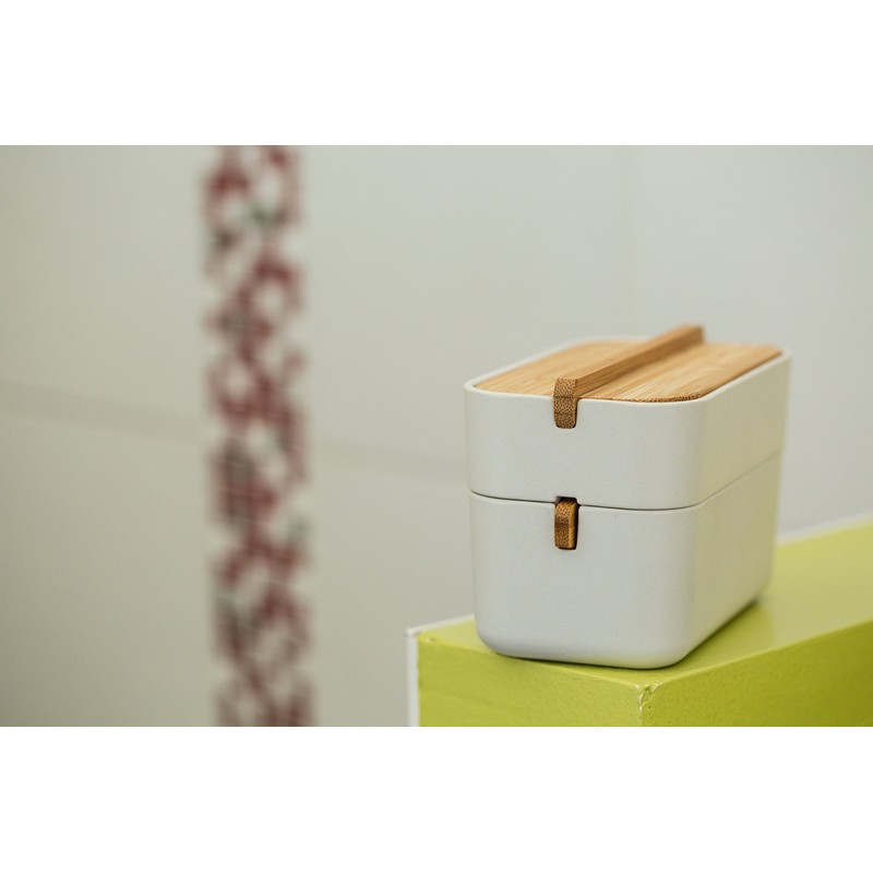 Lexon Cotton-Box, weiß/Bambus, 15.4x9.4x8.4 cm