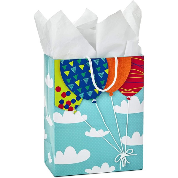Hallmark 9" Medium Gift Bag with Tissue Paper (Balloons in Clouds) for Birthdays, Baby Showers, Kids Parties or Any Occasion