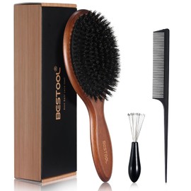 BESTOOL Hair Brush, Boar Bristle Brush for Women, Men, Children, Beech Paddle Natural Bristles for Thin, Fine Hair, Improving Hair Texture (Beech)