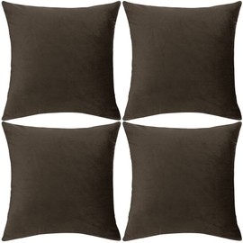SWISSPACK 18"X 18" 4 PCS Velvet Soft Decorative Square Throw Pillow Case Cushion Covers Pillowcases for Livingroom Sofa Bedroom with Invisible Zipper 45X45 CMS BROWN