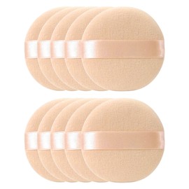 10Pcs Powder Puff, 2.16 Inch Round Cosmetic Face Powders Makeup Puffs with Ribbon Soft Velour Body Puff Loose Powder Puff for Body/Foundation(10pcs,Apricot)