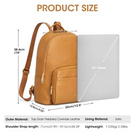 Kattee Leather Backpacks for Women,Fashion Multi-fuction Bag with Card Zipper Bag Attached at the Back for Travel Work Shopping and School, Brown