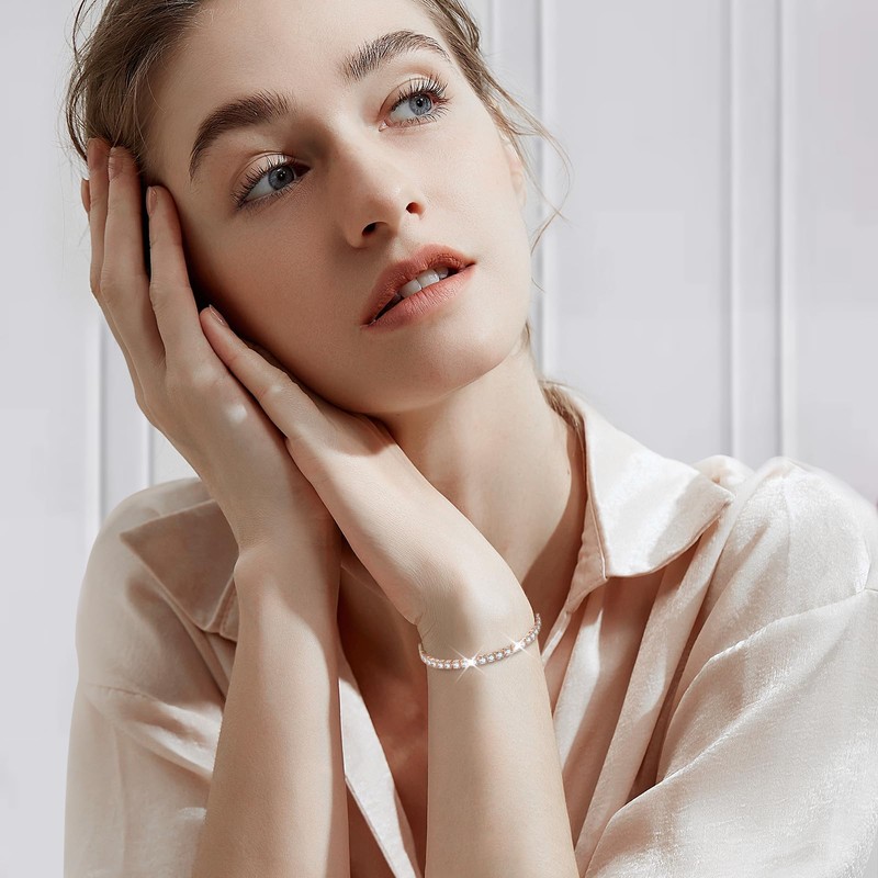 WATEFOER Zirconia Tennis Bracelet Women's Silver, 18 K Gold-Plated 4