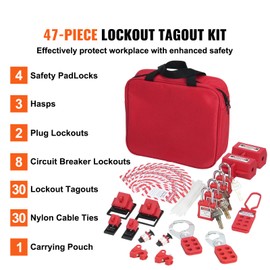 Happybuy Electrical Lockout Tagout Kit, 47 PCS Safety Loto Kit Includes Padlocks, Hasps, Tags, Nylon Ties, Plug Lockouts, Circuit Breaker Lockouts, and Carrying Bag, for Industrial, Electric Power