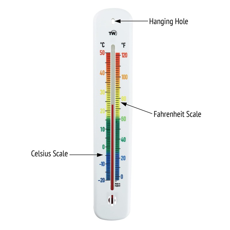 Wall Thermometer 215mm - Colour Coded Room Thermometer - Made