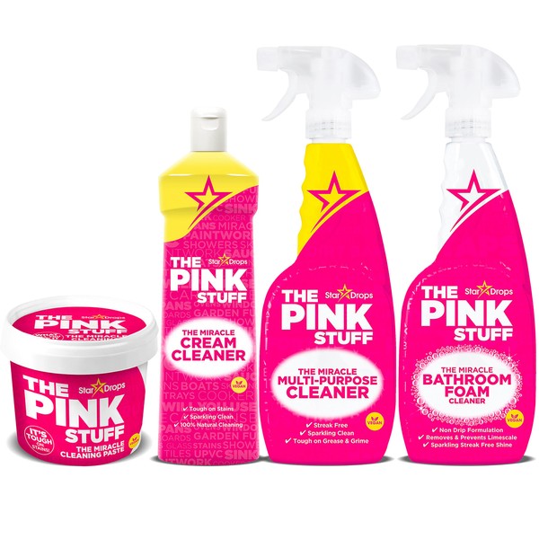 Stardrops-The Pink Stuff-Ultimate Bundle-The Miracle Cleaning Paste,Multi-Purpose Spray,Cream Cleaner,Bathroom Spray (1 Cleaning Paste,1 Multi-Purpose Spray,1 Cream Cleaner,1 Bathroom Foam Cleaner)