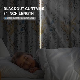 Floral Blackout Curtains 84 Inch Length 2 Panels Set, Patterned Blackout Curtains for Bedroom Grommet Room Darkening Drapes for Living Room, Privacy Soundproof Thermal Curtains for Winter Insulated