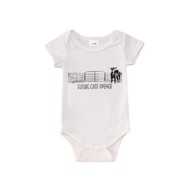 AFUKUIA Newborn Baby Boy Girl Western Romper Funny Farm Cow Letter Printed Bodysuit Infant Short Sleeve Summer Jumpsuit(White-2,12-18 Months)