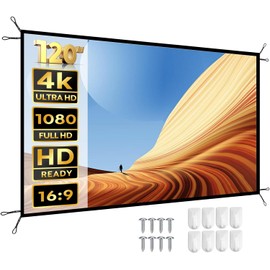 YABER 120 Inch Outdoor Projector Screen, 16:9 Washable and Foldable Anti-Crease Movie Screen for Home Theater, Indoor/Outdoor, Backyard, Office, Double-Sided Projection
