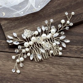 Rain&Star Bridal Hair Clip Silver Bridal Hair Clips Crystal Hair Accessories Pearl Wedding Comb Handmade Rhinestone Headpiece for Brides and Bridesmaid For Wedding Hair Side Comb Women Girls-A1