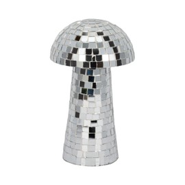 Sagebrook Home Boho Decorative Mushroom Figurine - Mirrored Mosaic Design - Metal & Glass - Modern Accent for Home, Office, Bedroom, Living Room - 9" Silver