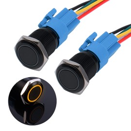 JIQI 2 x 16 mm Momentary Waterproof Pressure Switch 12 V to 24 V 3 A On/Off Button Switch with LED Lighting Black Metal Housing IP66 1NO1NC Pre-Wired Momentary Push Button for Car DIY Car (Yellow)