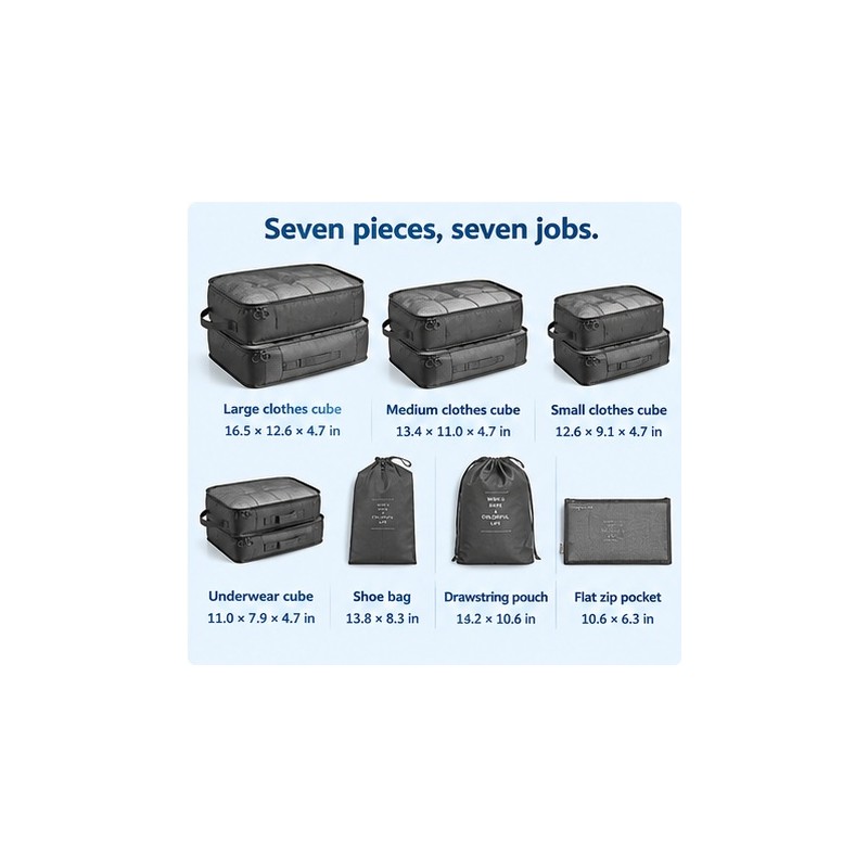 7-Piece Packing Cubes Set for Travel - Luggage Organizer Bags