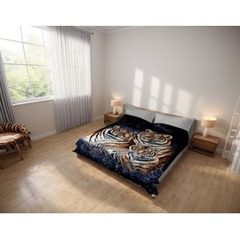 SOLARON Original Heavy Mink Plush Korean Durable Blanket (Navy 3 Tigers, Queen)