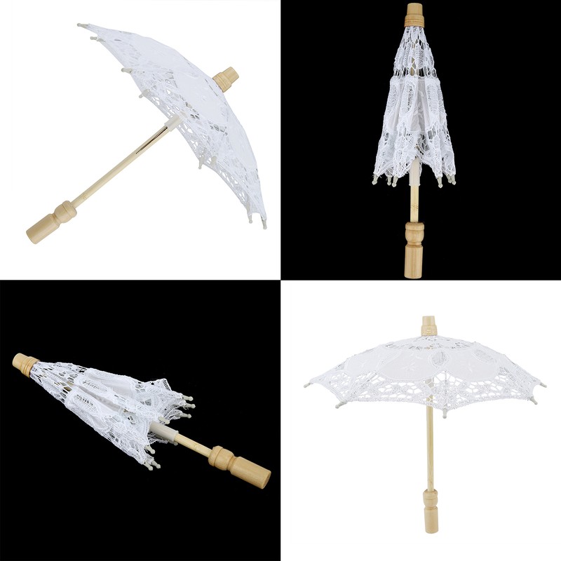 Bridal Umbrella Lace Cotton Embroidery Handmade Parasol Umbrella Wedding Supply(White