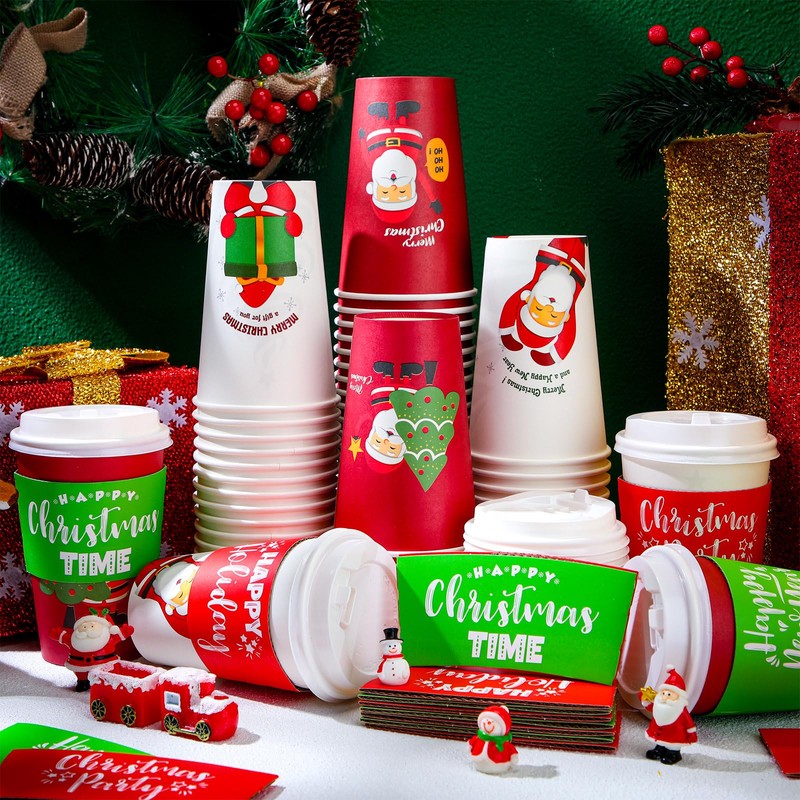 Zhehao 160 Sets/ 480 Pcs Disposable Coffee Cups Christmas Paper