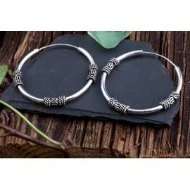 WINDALF Arion Large Creole Earrings Diameter 3.7 cm Silver Hoop Earrings 925 Sterling Silver, Fabric jewellery bag