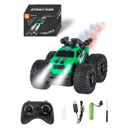 RC Stunt Car, RC Monster Trucks 4x4 Offroad, 4WD 360° Flips Rotating Car Toys for Boys and Girls, Toddler Remote Control Car with Spray Function, Ideal Birthday for Kids (Green)