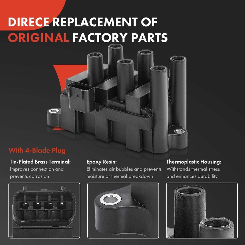A-Premium 1 Ignition Coils with 6 Spark plug Wires and