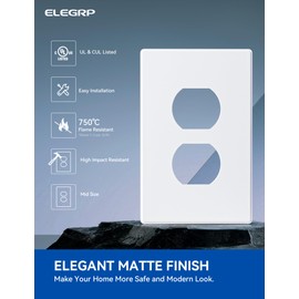 ELEGRP 1-Gang Screwless Duplex Wall Plates, Mid-Size Unbreakable Thermoplastic Faceplate Cover for Duplex & Combination Receptacle Wall Outlet & Duplex Toggle Switch, UL Listed (10 Pack, Matte White)