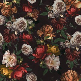 VEELIKE Dark Floral Bouquet Wallpaper Peel and Stick Vintage Roses Peonies Floral Wallpaper Mural Prepasted 17.7''x354'' Removable Floral Contact Paper for Walls Floral Wall Decor for Bedroom Bathroom