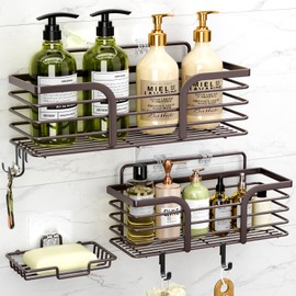 Yougai Shower Caddy 3 Pack, No drilling Stainless Steel Hanging Shower Organizer Set, Strong Adhesive Shower Organizer for Bathroom Storage, Waterproof & Large Bearing Weight Organizer Shelf