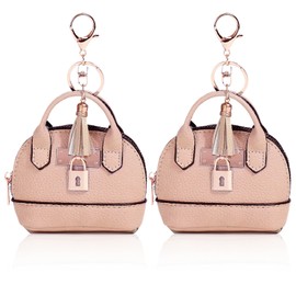 YJUBAOA 2 pcs Cute Mini Cosmetic Bag for Women PU Leather Backpack Keychain Makeup Bag Key Pocket Lipstick Bag Card Holder Data Cable Organizer Zipper Pouch (Handbag, Pink)