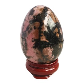 Rhodonite Egg-Shape Meditation Chakra and Home Decor Balancing Gemstone and Crystals Figurines Kit,1.96"x 1.37"Reiki Healers and Yoga Practioner,with Wooden Stand