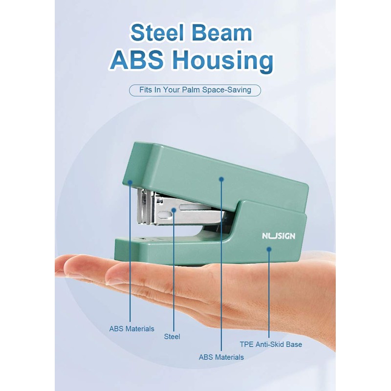 NUSIGN Mini Stapler, 20 Sheet Capacity, Office Desktop Stapler Green,