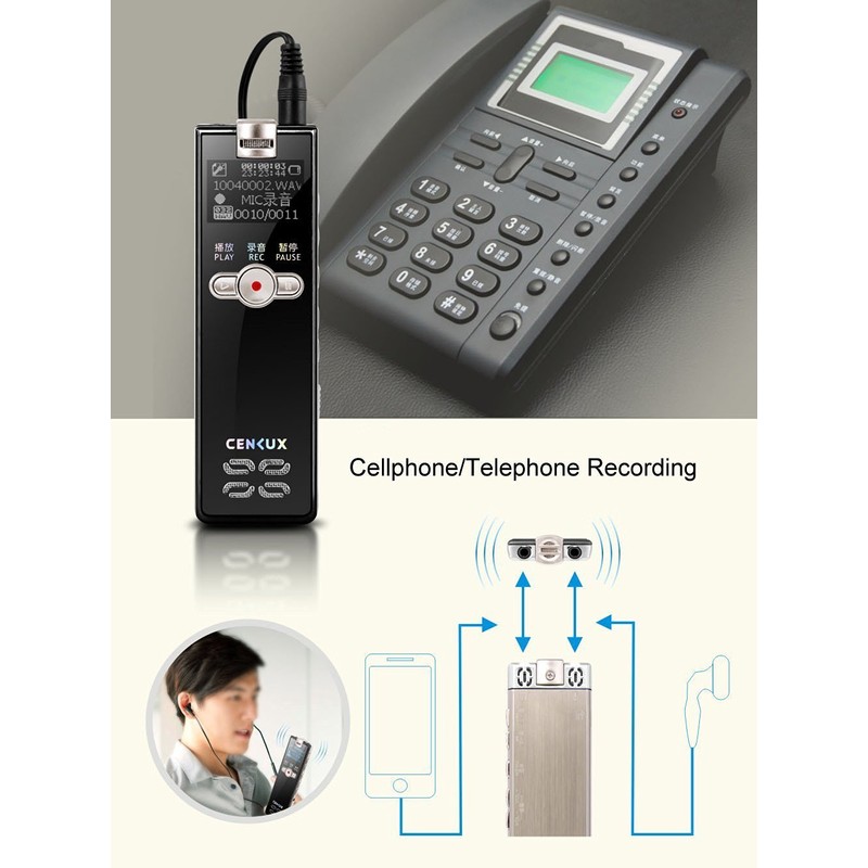 IC Recorder CENLUX Voice Recorder 8GB mp3 Player Flash Disc