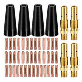 WAZIJ 48Pcs Flux Core Gasless Nozzle Tips Kit KP1939-1 Flux Core Welder Mig Welder Contact Tips Gasless Nozzle Gas Diffusers