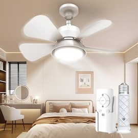 MOTCTQVD Ceiling Fans with Lights, 3000K-6500K 5 Brightness Socket Ceiling Fan with Light, 3 Wind Speed Ceiling Fan for Bedroom Garage Living Room