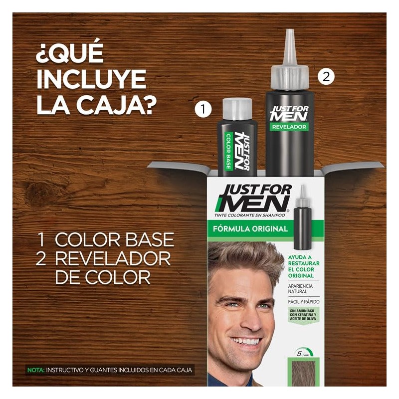 Just For Men, Tinte Colorante En Shampoo, Castaño Claro H25,